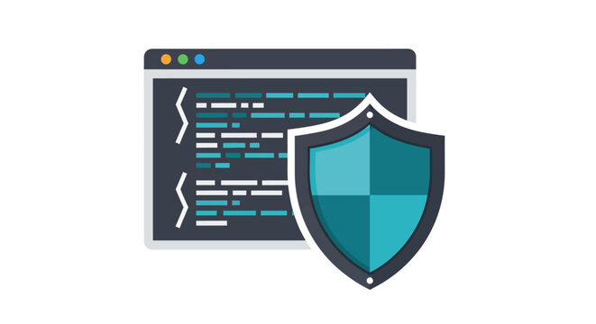 Cybersecurity Icon Vector with Shield Protecting Program Code and Web Application