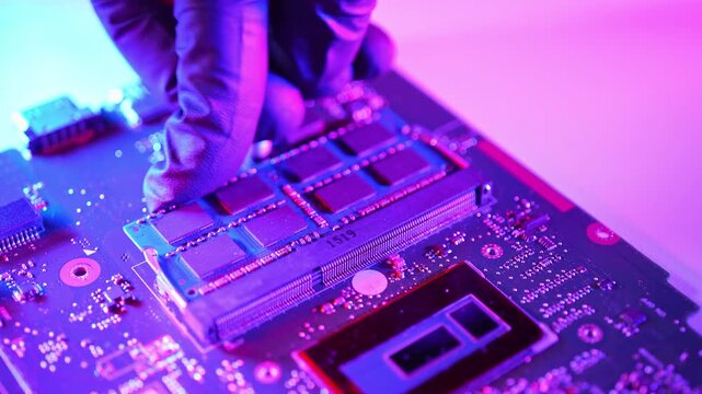 Technician repairs computer hardware technology concept. Defense against phishing malware and ransomware on hardware level. Patching and monitoring, stop threats, reduce damage, digital defense.