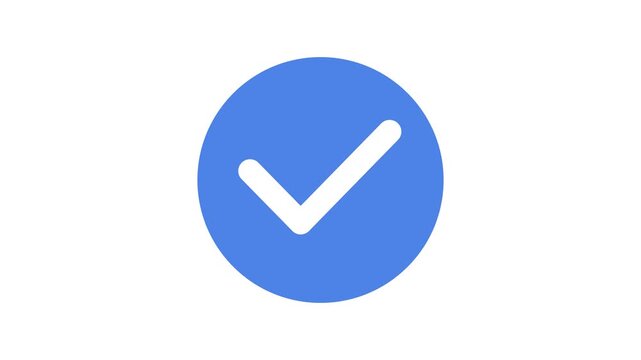 Blue checkmark icon in a circle on a white background for verification doodle animated 4k stock video