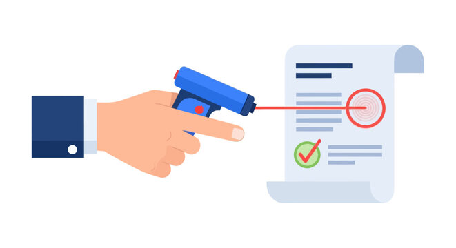 Business Hand Using Laser Scanner for Document Verification and Data Capture Concept Illustration
