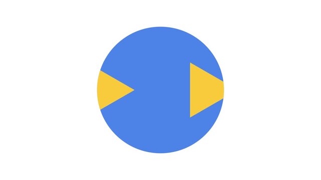 Blue circle with a yellow triangle play button icon on white background doodle animated 4k stock video