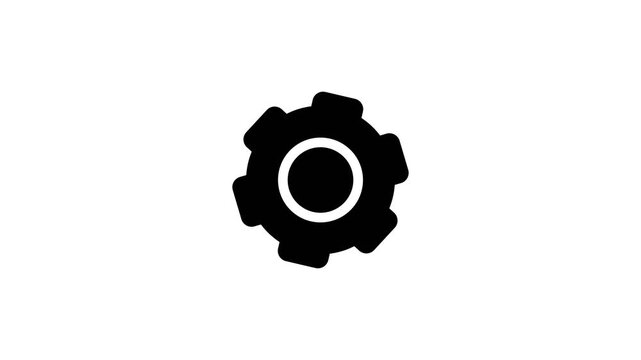 Black gear icon with white circle on white background for industrial or mechanical concepts doodle animated 4k stock video