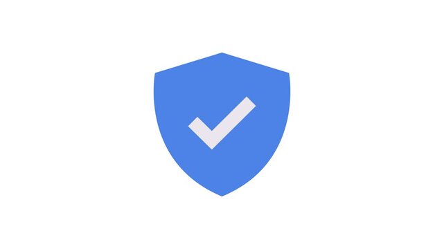 Blue shield icon with white checkmark on white background doodle animated 4k stock video