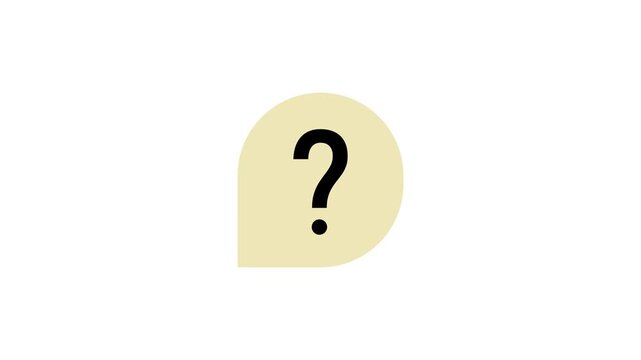 A large black question mark on a pale yellow rounded shape on white background doodle animated 4k stock video