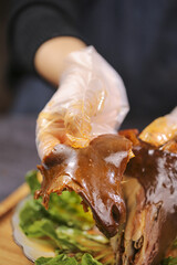 Fototapeta premium Whole Marinated Lamb Head Traditional Inner Mongolia Cuisine Fresh Free Range Meat Dish