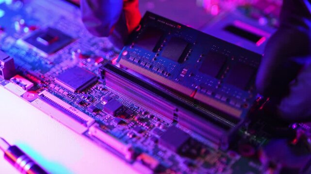 Technician repairs computer hardware technology concept. Defense against phishing malware and ransomware on hardware level. Patching and monitoring, stop threats, reduce damage, digital defense.