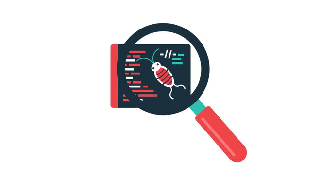 Software Debugging Concept Vector Illustration - Bug in Program Code under Magnifying Glass