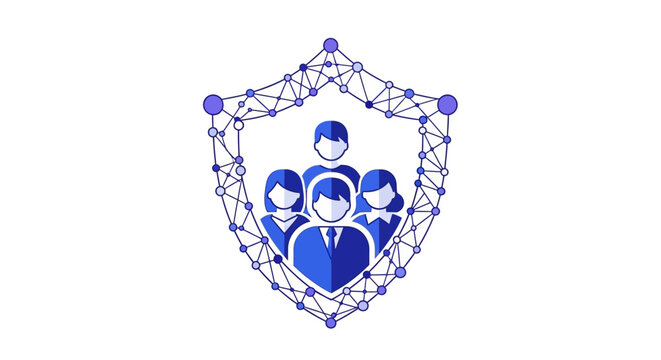 Business Team Security and Data Protection Shield Icon. Abstract concept of cybersecurity, privacy, and collaborative safety in a digital network environment.