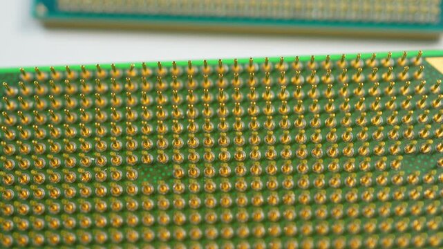 CPU in row close up, concept of semiconductor and microchips shortage along with sanctions and geopolitical tensions, critical mineral embargo and rear earth mining. Blockchain and bitcoin concept.