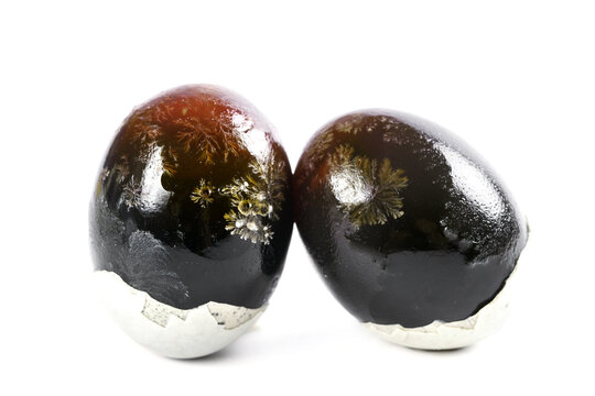 Century Eggs Traditional Chinese Preserved Delicacy Protein Rich Food on White Background