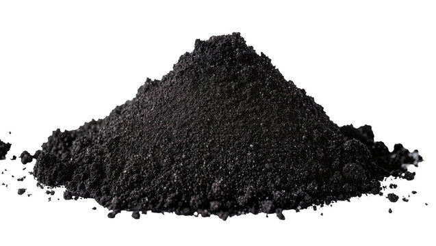 Pile of fine black charcoal powder, isolated on transparent background