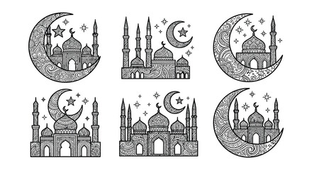 Fototapeta premium Mosque and crescent moon vector illustrations illustration
