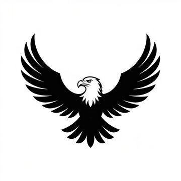 Minimalist black and white vector illustration of a majestic bald eagle with open wings
