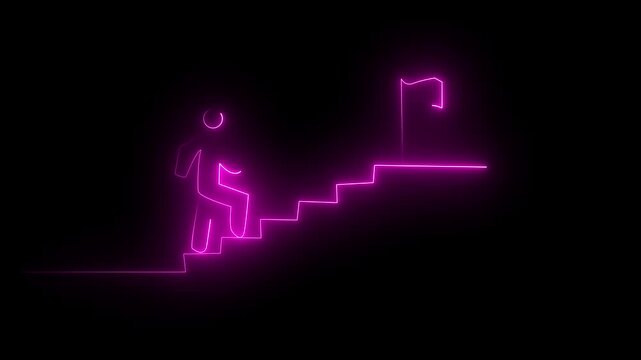 A neon man has been successful in tha live time.a new flag and black background vector glowing neon 4K video.This video basically shows the process of a person slowly growing from nothing.