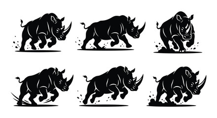 Rhinoceros silhouettes on white background rhino silhouette © Nayem