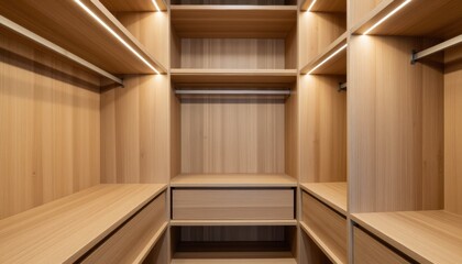 Fototapeta premium Organizing action in a modern walk-in closet home interior photography minimalistic close-up storage solutions