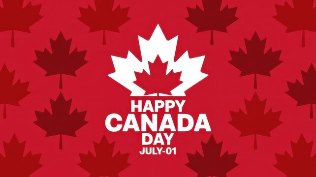 Happy Canada Day July 1st with red and white maple leaves background