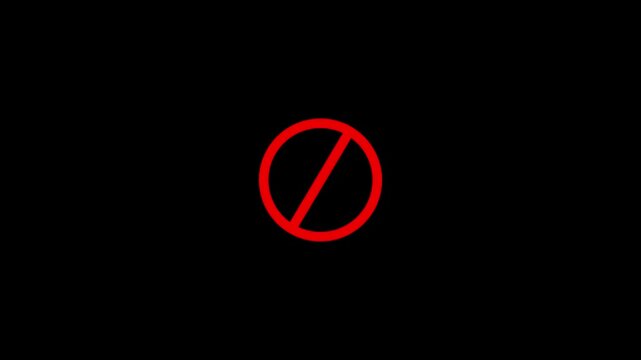 Red prohibition sign loading animation on black background
