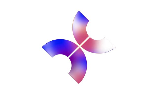 A colorful abstract gradient shape with curved sections on white background doodle animated 4k stock video