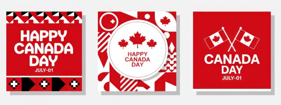 Canada Day Celebration Design Collection with Maple Leaf and Geometric Patterns