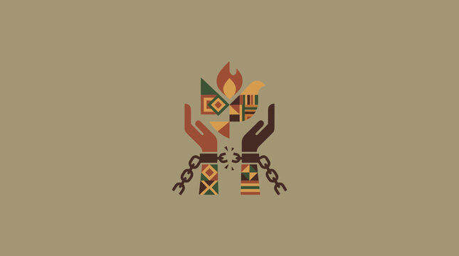 African Heritage Liberation Symbol with Broken Chains and Flame for Freedom