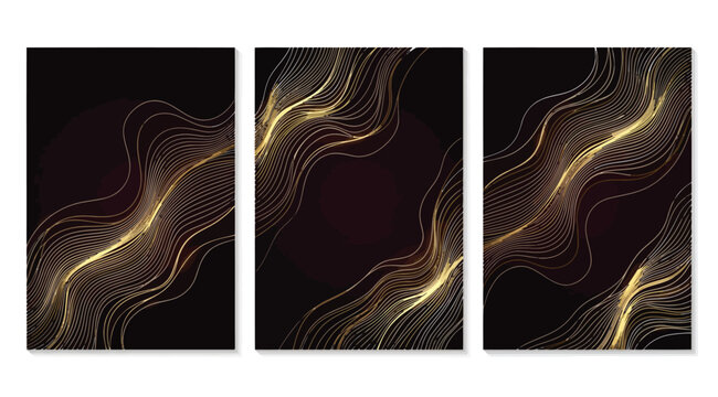 Abstract luxury background set with flowing gold lines