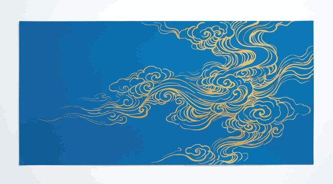 Traditional chinese style blue and gold cloud pattern background