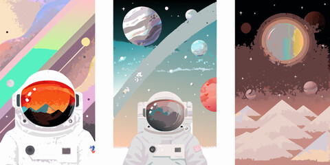 astronauts exploring cosmic scenes vector space planets © Bipul