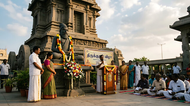 Public ceremony and speech at a traditional stone monument in india
