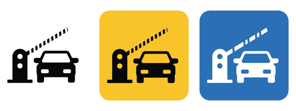 Car gate barricade icon featuring checkpoint barrier symbol for parking entrance control, security access, and traffic management systems. Vector illustration.