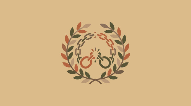 Broken Chains Inside Laurel Wreath Emblem Concept
