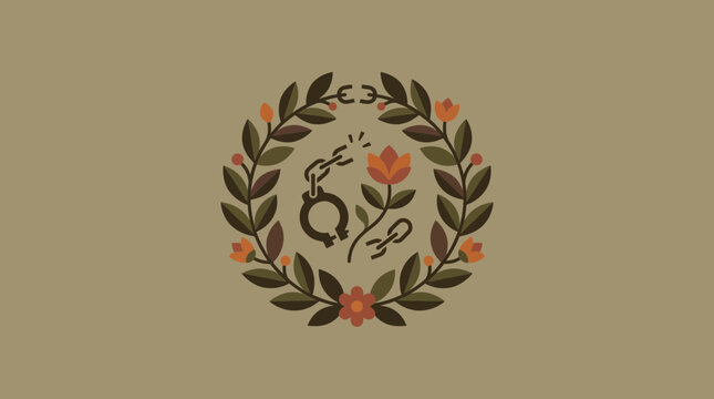 Broken Shackles and Floral Wreath Illustration