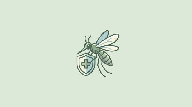 Cartoon Mosquito Holding a Medical Shield Concept