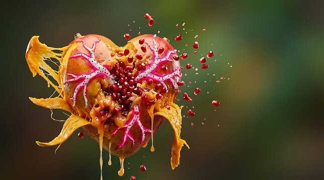 Heart shaped tropical fruit explosion with pomegranate and mango