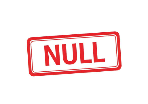 Red rectangular stamp with null text for data processing and programming concepts featuring bold typography and minimalist industrial style isolated on a transparent background