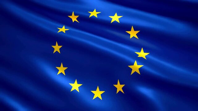 Waving flag of the European Union with yellow stars on a blue background