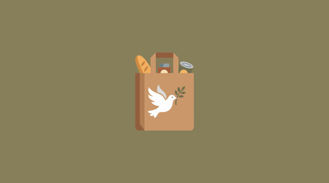 Charity food donation paper bag with peace dove symbol