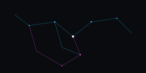 Geometric network node constellation lines connecting glowing points on black background. © LutfunNahar