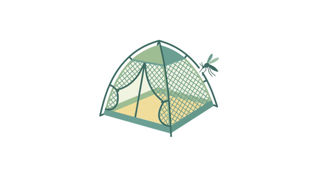 Cute Camping Tent with Mosquito Insect Illustration