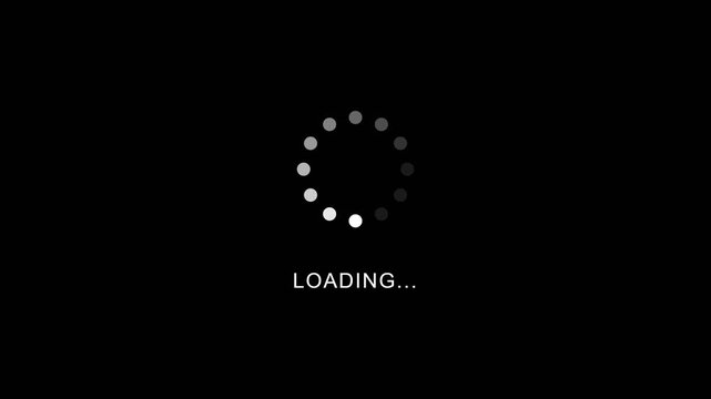 A loading animation appears on a black screen with a white text