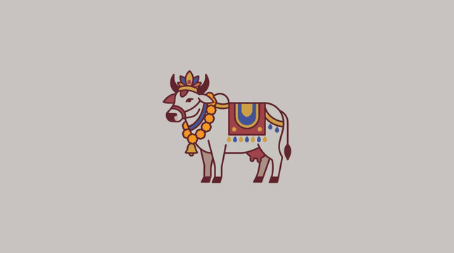 Decorated Indian Cow Illustration Symbol of Sacred Animal