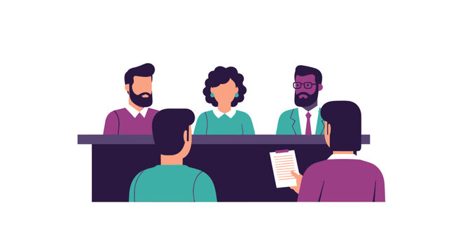 Flat Vector Illustration of a Professional Job Interview Panel Recruiting Candidates in a Business Meeting Setting