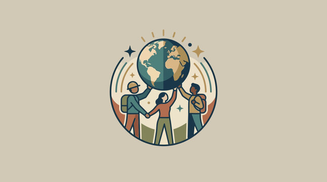 Diverse People Holding Up Earth Globe Illustration