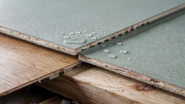 Medium shot of a tongueandgroove moistureresistant flooring underlayment board installed over a subfloor highlighting tight interlocking edges for enhanced water resistance