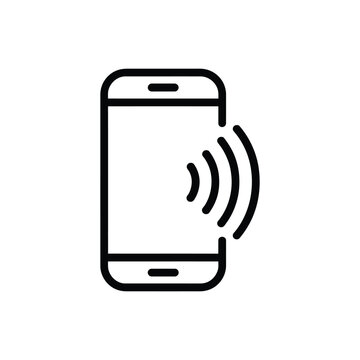Black line icon of a smartphone with signal waves emitting from it