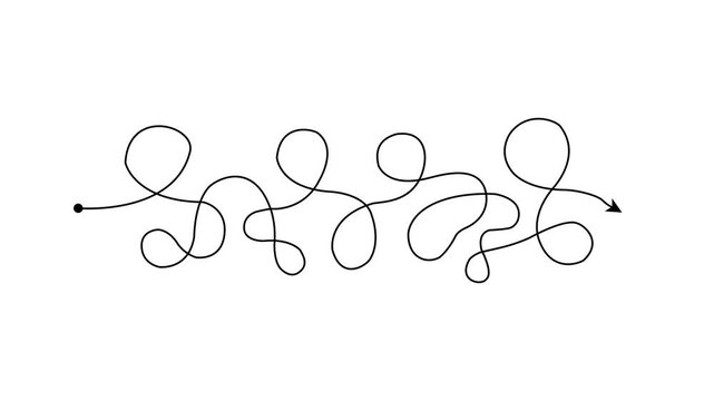 Complex way from point A to B hand drawn doodle scribble chaos path lines, difficult route direction concept