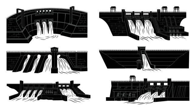 Hydroelectric Dam Icon Set