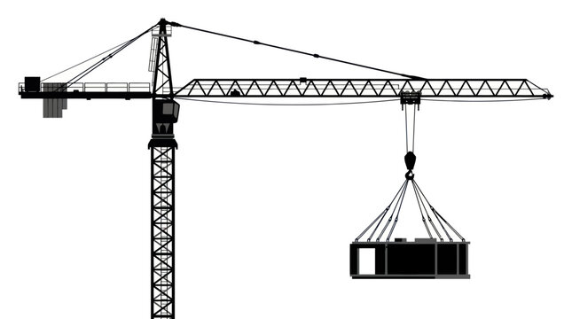 Tower Crane Lifting Construction Load Vector Illustration