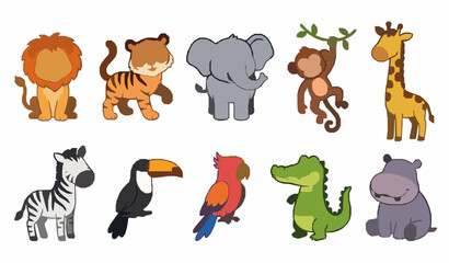 Fototapeta premium Cute Cartoon Wild Animals Colorful Vector Character Collection