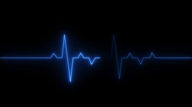 Heart rhythm set, Electrocardiogram, ECG - EKG signal, Blue Heart Beat pulse line concept design isolated on black background